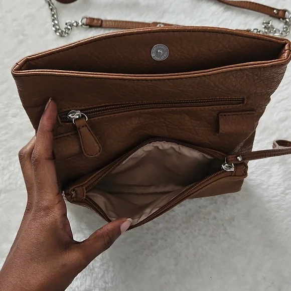 Nine West Crossbody Purse Convertible Wristlet Bag Brown Detachable Strap - Picture 6 of 12